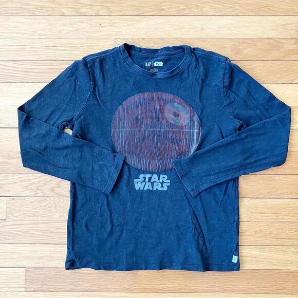 Gap Kids Star Wars Death Star Textured Cotton Black Long Sleeve Shirt Large 10 - Picture 1 of 4
